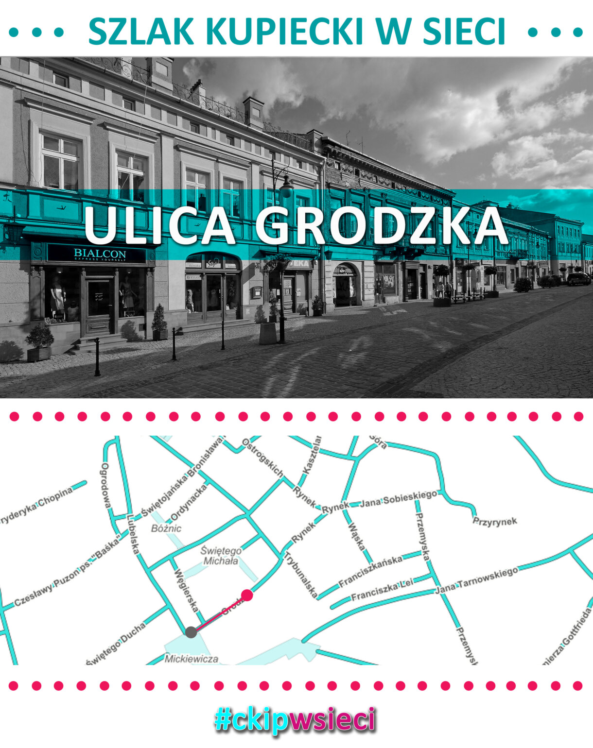 mapa z zaznaczonym etapem szlaku - ul. Grodzka