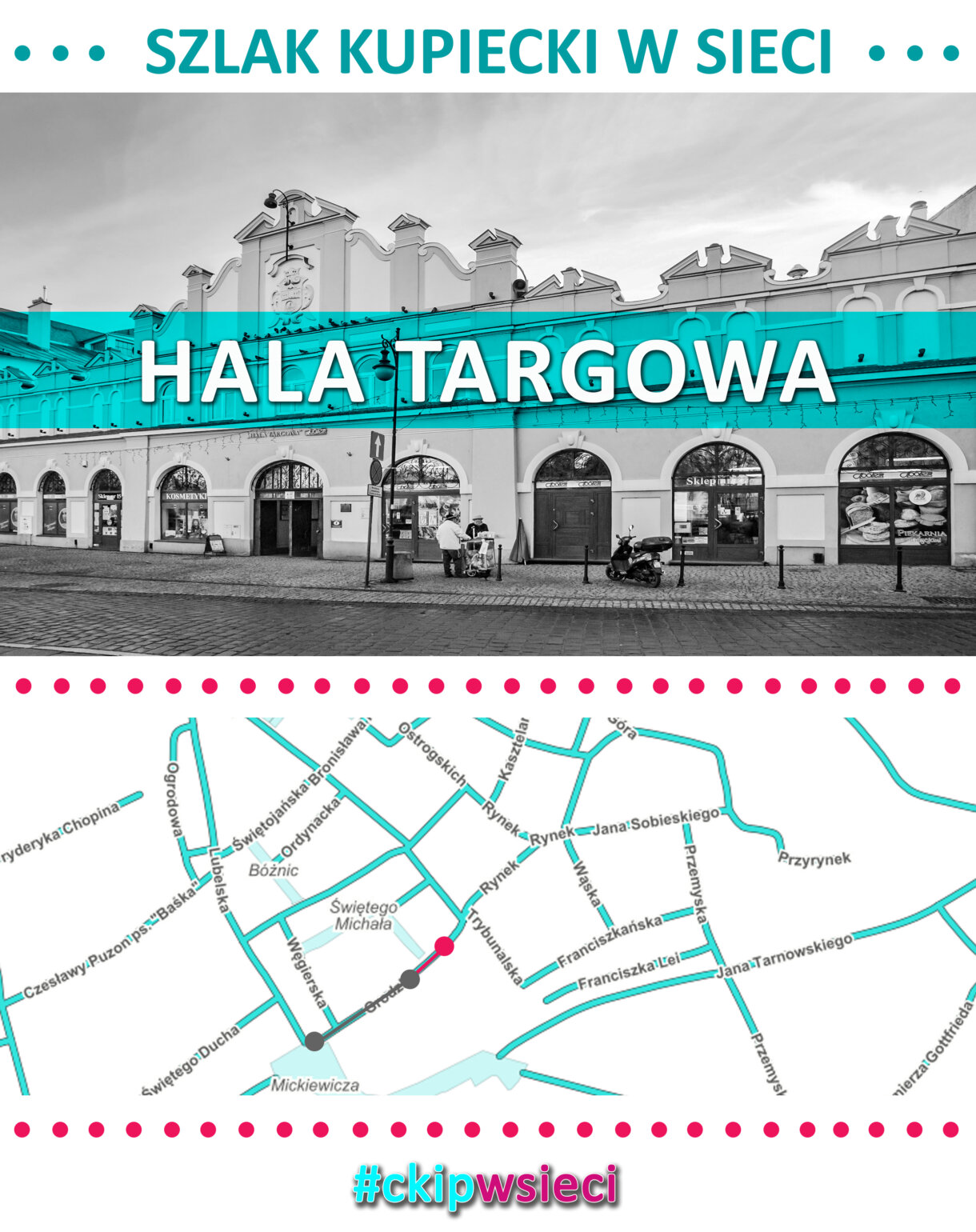 mapa z zaznaczonym etapem szlaku - Hala Targowa