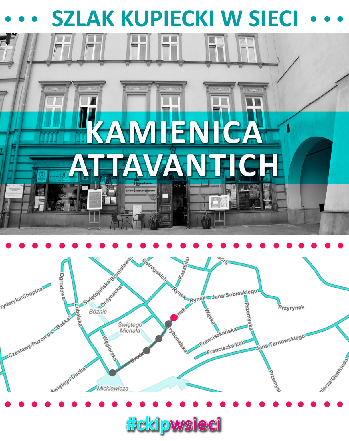 mapa z zaznaczonym etapem szlaku -Kamienica Attavantich