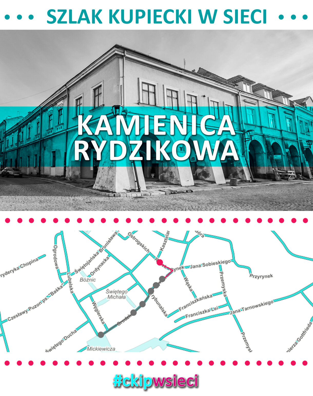 mapa z zaznaczonym etapem szlaku - Kamienica Rydzikowa