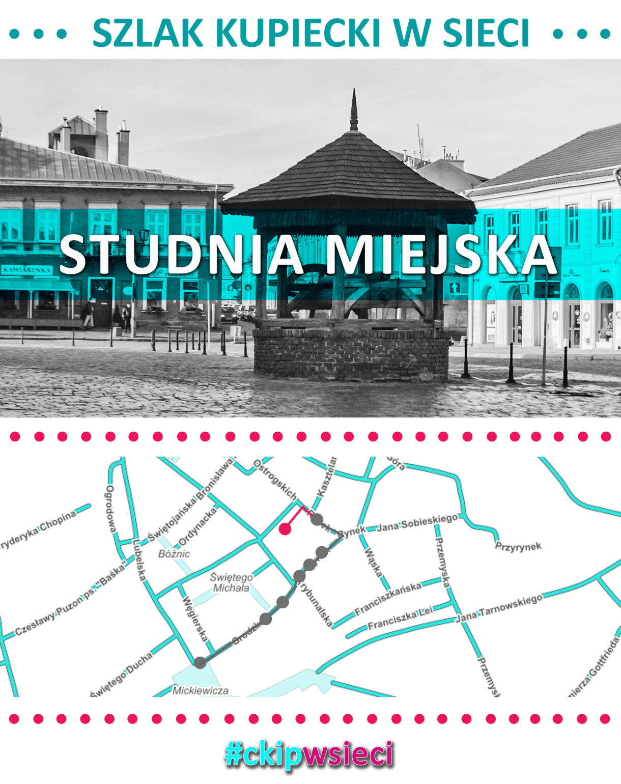 mapa z zaznaczonym etapem szlaku -Studnia Miejska
