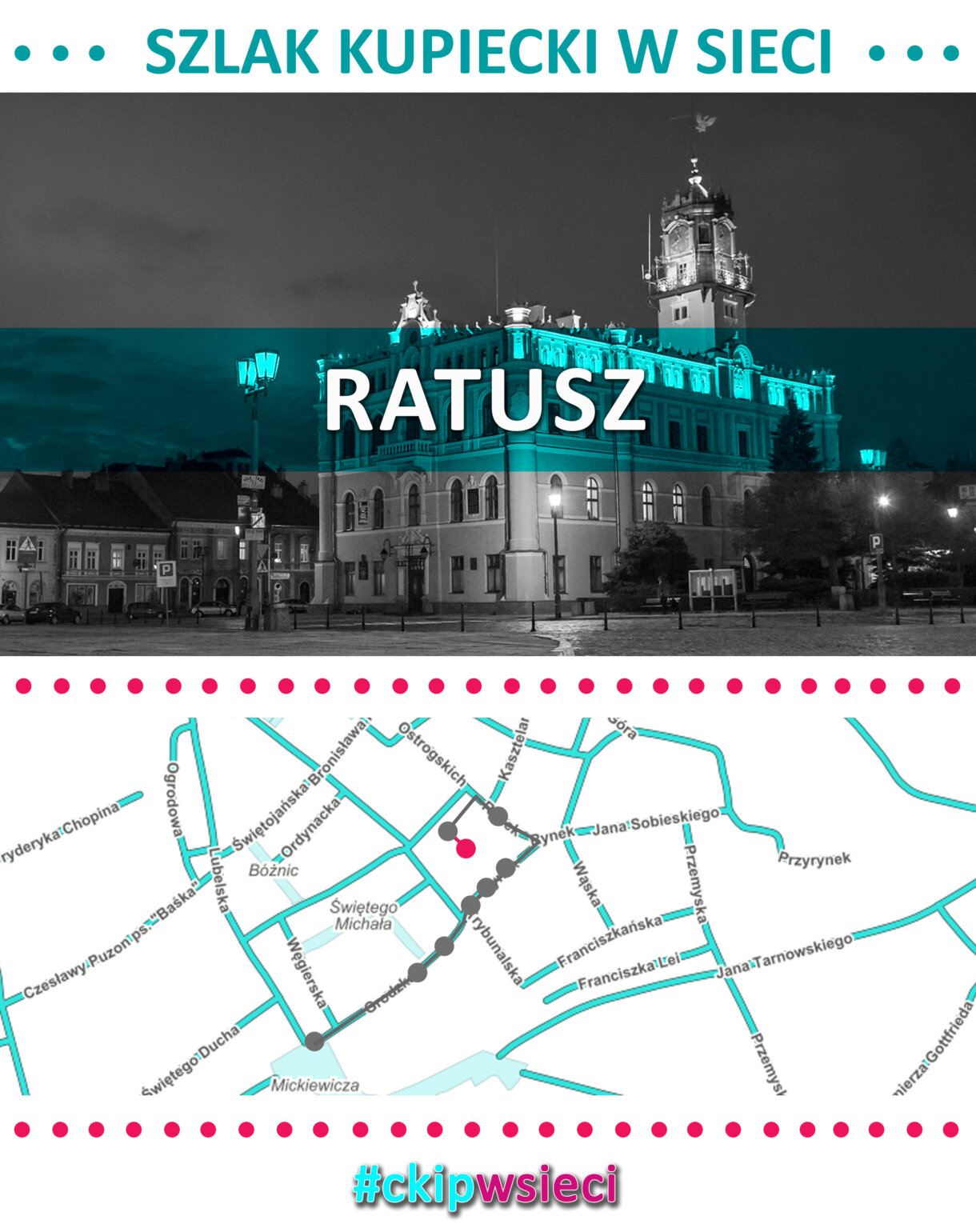 mapa z zaznaczonym etapem szlaku - Ratusz