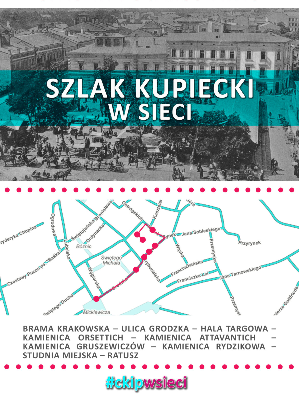 mapa z zaznaczonym etapem szlaku - ul. Grodzka