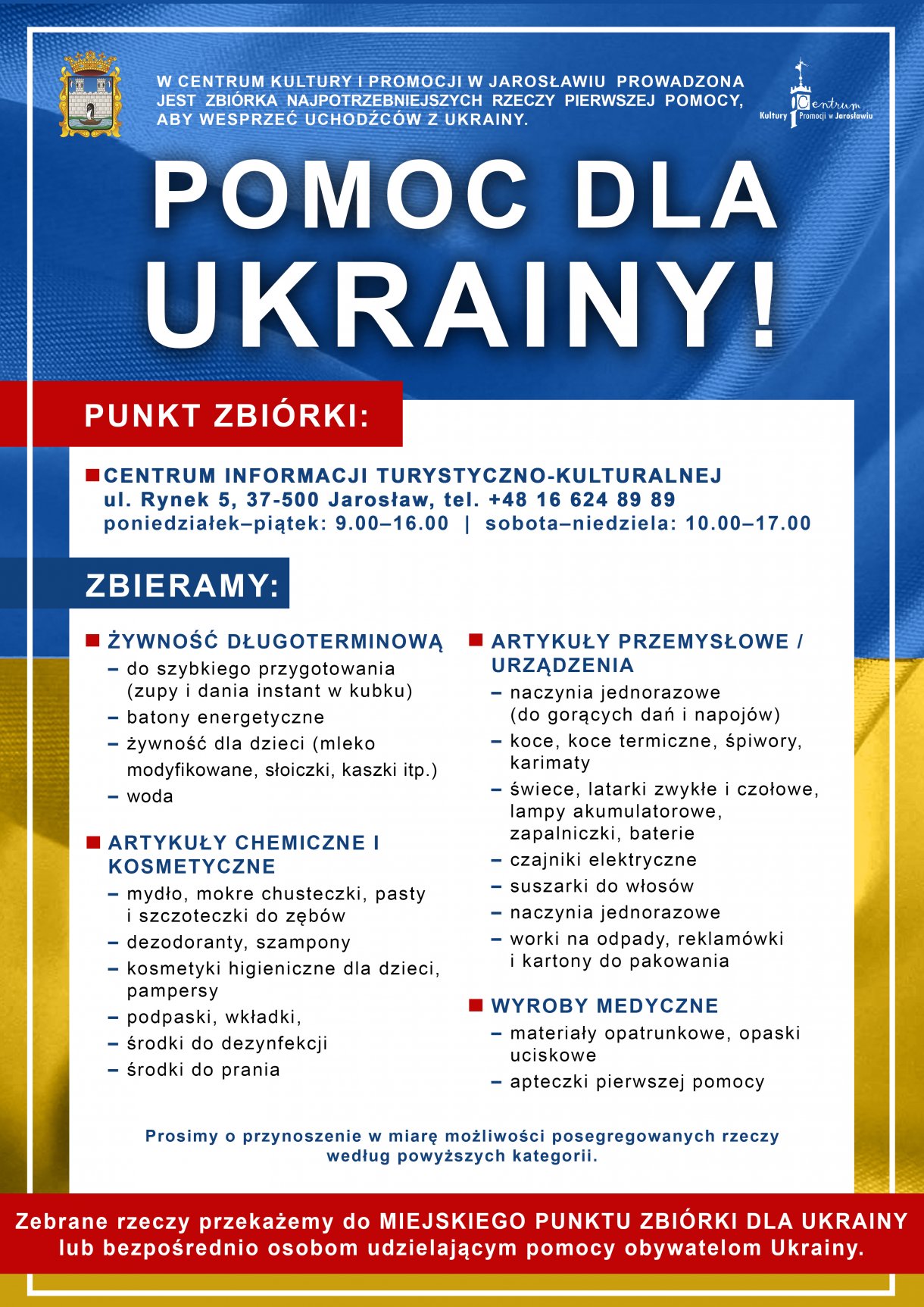 Pomoc dla Ukrainy / treść plakatu w aktualności