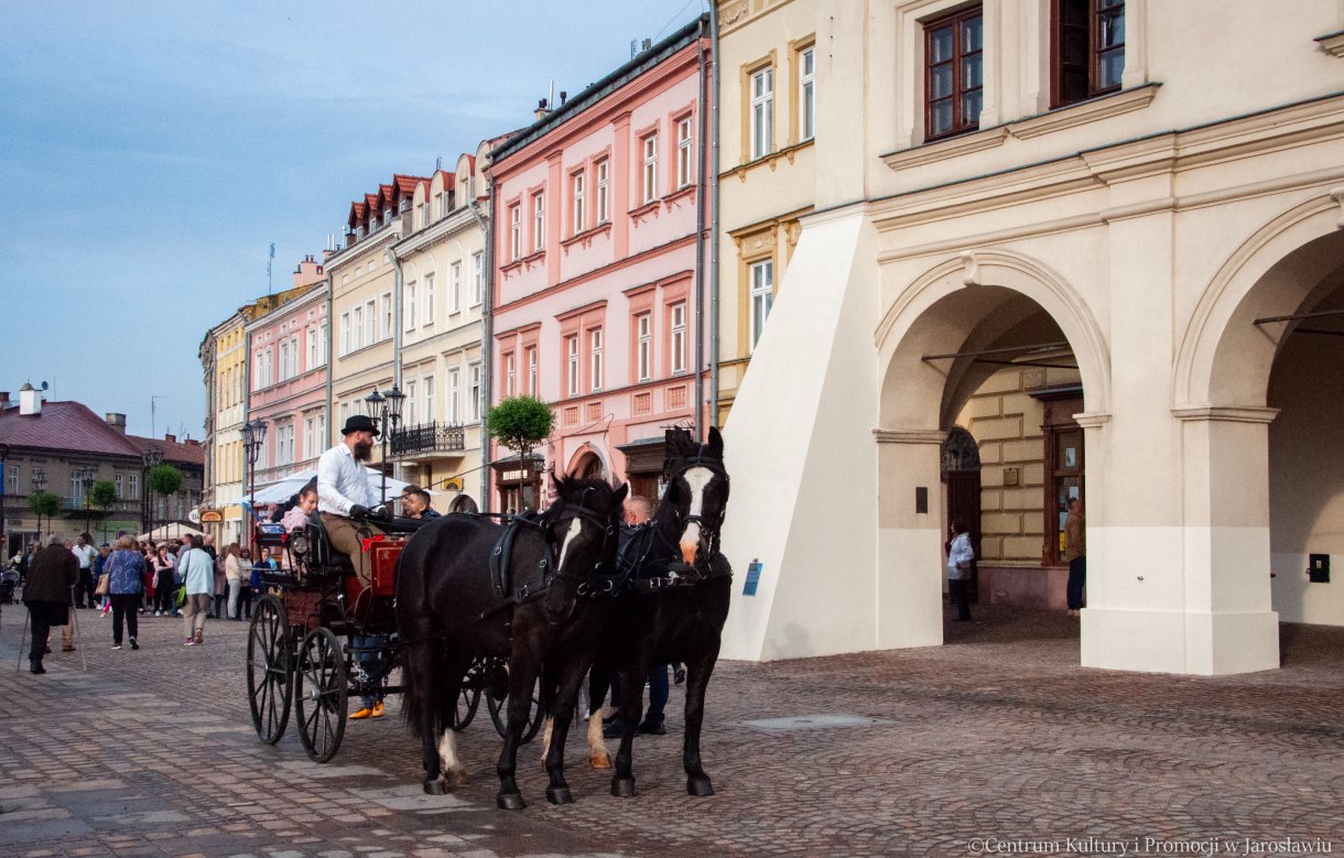 bryczka, która mozna zwiedzać miasto podczas Nocy Zwiedzania Rynku w Jarosławiu