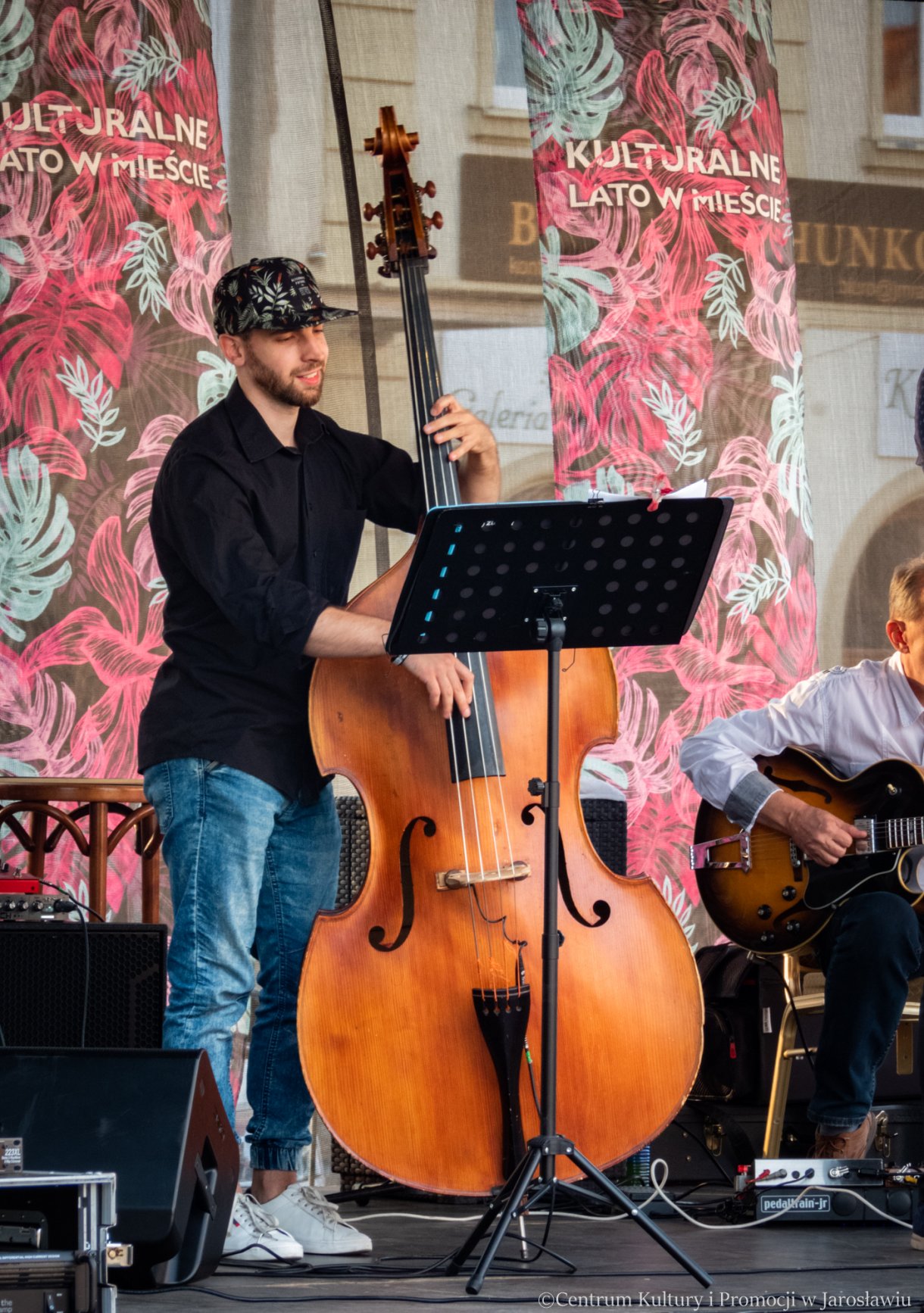 Chcek Point Trio podczas występu - kontrabas