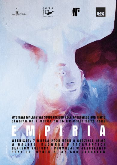 EMPIRIA – wystawa malarstwa Zapraszamy na wystawę malarstwa członków Studenckiego Koła Naukowego Non Finito. Studenckie Koło Naukowe Non Finito powstało w listopadzie 2024 roku pod opieką dr Łukasza Gila i obecnie działa przy Wydziale Sztuk Pięknych Uniwersytetu Rzeszowskiego. Członkami koła są studentki i studenci kierunków artystycznych takich jak: malarstwo, sztuki wizualne, grafika i kulturoznawstwo. Jego celem jest rozwijanie pasji malarskich studentów oraz promocja ich twórczości poprzez organizację wystaw i innych wydarzeń artystycznych. Wystawa pt. „EMPIRIA” stanowi drugą edycję wystaw inauguracyjnych działalności koła i prezentuje prace jego członków, ukazując różnorodność stylów i technik malarskich. Jest to doskonała okazja do zapoznania się z najnowszymi trendami w sztuce młodych twórców z regionu oraz wsparcia ich dalszego rozwoju artystycznego. EMPIRIA wystawa malarstwa Studenckiego Koła Naukowego Non Finito Galeria Główna u Attavantich Wernisaż wystawy: 7 marca godz. 18.00 Czas trwania wystawy: 8 marca – 16 kwietnia Na wystawie swoje prace wystawią: Kinga Furmanek, Aleksandra Sokół, Karolina Skiba, Aneta Mierzwa, Weronika Gomułka, Patrycja Lisowska, Maja Natkaniec, Patryk Brzezicki, Krystyna Siembida, Kacper Róg, Gabriela Kilian, Patryk Świątek, Piotr Szeliga, Natalia Nowak, Izabela Babińska, Klaudia Baca, Jakub Łaba, Monika Hanejko, Karolina Kochan, Zofia Krakowiak, Jarosław Rokita, Maria Rytarowska, Olga Pudelko, Julia Tryczyńska, Katarzyna Fedorczuk, Mateusz Jastrzębski, Nina Natońska, Enia Pacuta, Julia Ciołko, Weronika Koziara, Marta Miąsik, Justyna Czerenkiewicz, Monika Maciałek, Katarzyna Kosior, Emilia Sobuś, Gabriela Żuchowicz, Celina Winczowska, Emilia Boicetta, Kinga Baran.
